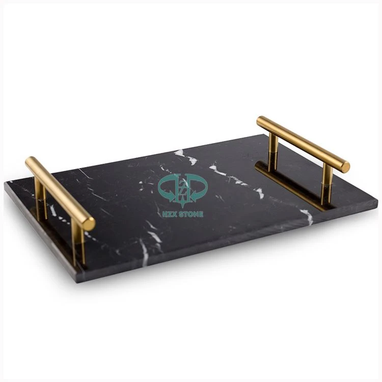 Black Marble Tray With Brass Handle