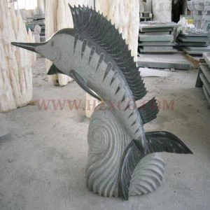 Sculpture poisson granit gris