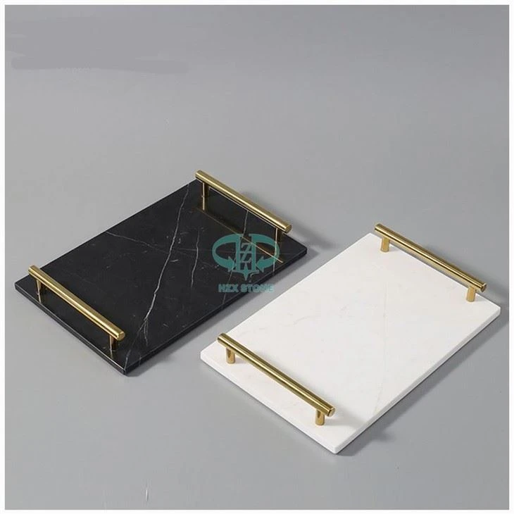 Marble Serving Tray With Brass Handle