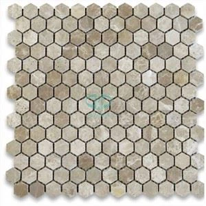 Carreaux de mosaïque hexagonaux en marbre clair Emperador