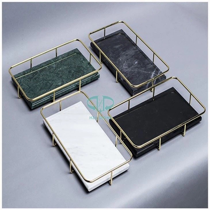 Marble Vanity Tray With Brass Handles