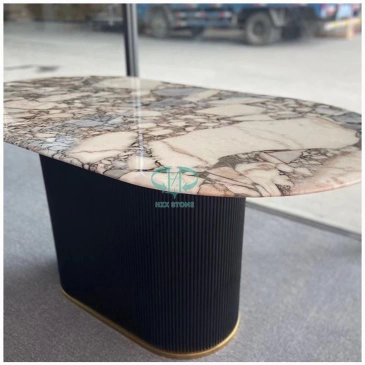 Small Marble Top Coffee Table with Black Metal Base