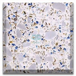 Verre Bleu Ciment Blanc Terrazzo