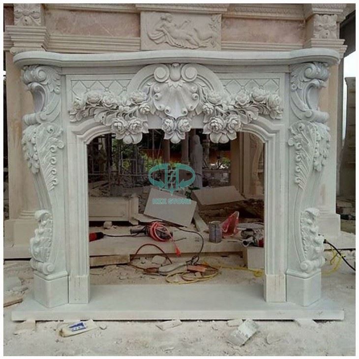 White Marble Carving Mantel