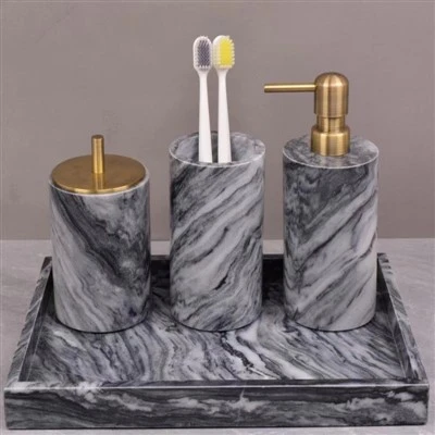Bouteille de gel douche en marbre rayé noir et blanc